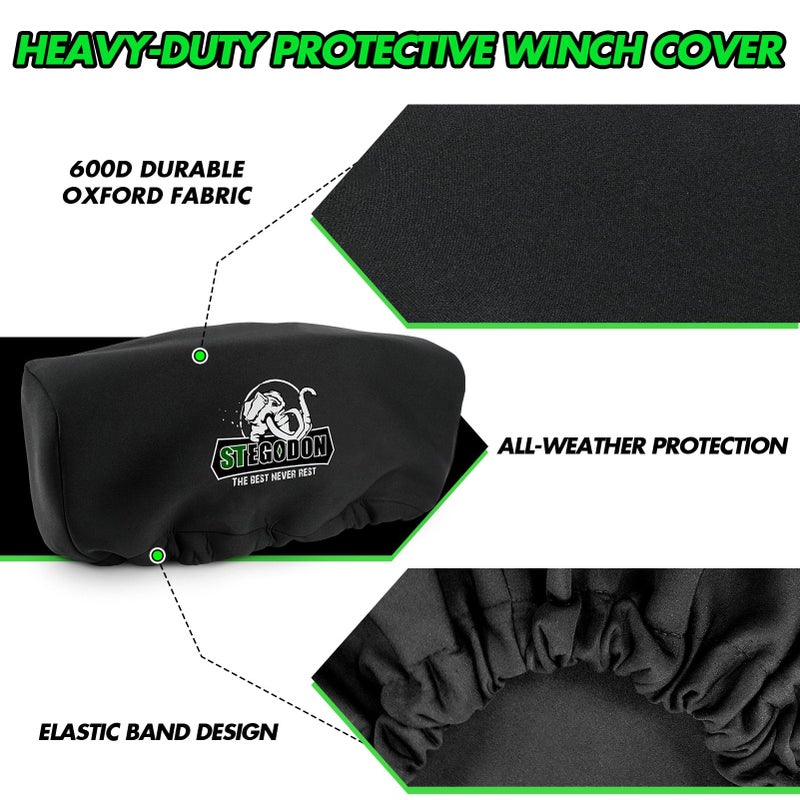 STEGODON Winch Cover,Heavy Duty Waterproof Dust-Proof Winch Protection Cover,UV-Resistant Neoprene Luminous Material Winch Cover,Fits for Electric Winches 8000-13000 lbs - Image 3